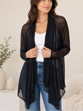 Art Of Cloth Lightweight Sheer Black Draped Cardigan